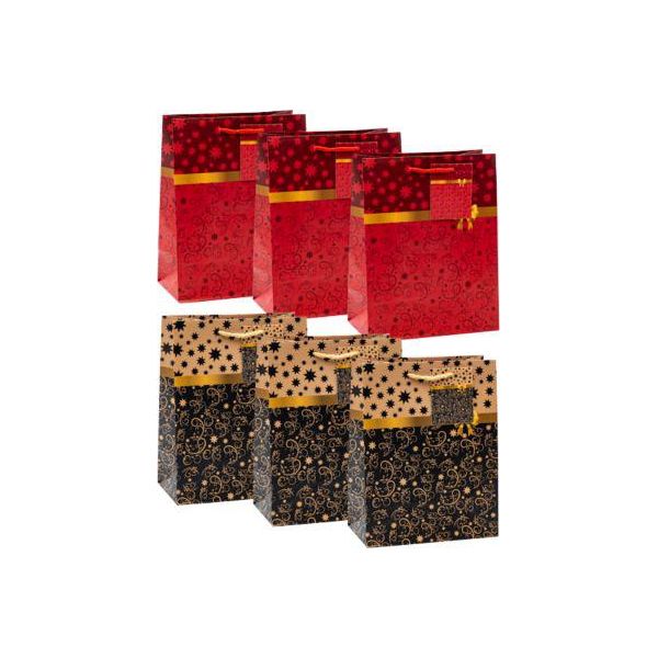TSI GeschenktüTen Set Serie 9, 6-Teilig, 3 X Motiv „Schwarz/Gold Mit Schleife“/3 X Motiv „Rot/Gold Mit Schleife“, Pp-Folie, Gold-Rot-Schwarz-image
