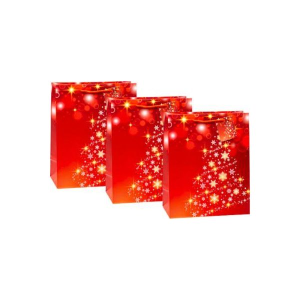 TSI GeschenktüTen Set Serie 10, 3-Teilig, 3 X Motiv „Sterne Und Schneeflocken“, B 260 X T 135 X H 320 Mm, Pp-Folie, Gold-Rot-image