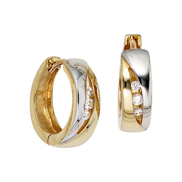 Paar Creolen Jobo, Gold (Gelbgold 333), Ohrringe, Damen, 15,5Mm, Gelbgold 333, Rund 333 Gold Bicolor Mit Zirkonia-image