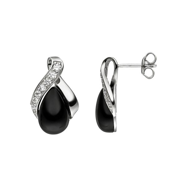 Paar Ohrstecker Jobo, Silber (Silber 925), Ohrringe, Damen, Silber 925 (Sterlingsilber), 925 Silber Mit Onyx Und Zirkonia-image