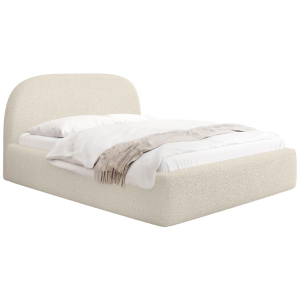 Polsterbett Puro Mit Bettkasten, Creme Boucle 200 X 200 Cm – Mit Metall-Lattenrost-image