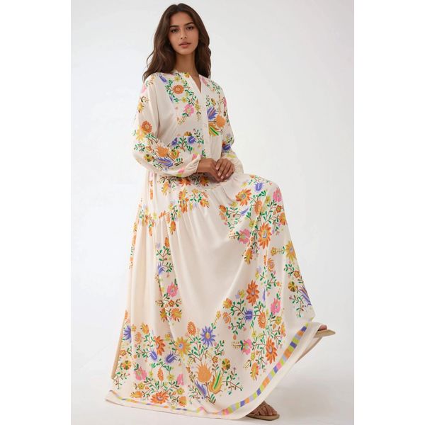 Gedrucktes V-Ausschnitt-Maxikleid Mit Knopfdetail-image