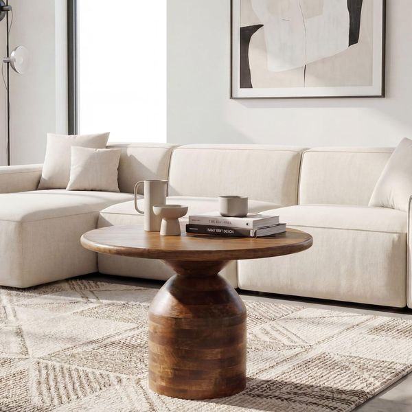 Couchtisch Massivholz Sofatisch 60Cm Rund Beistelltisch Design Wohnzimmertisch-image