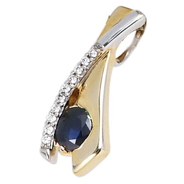 KettenanhäNger Jobo "AnhäNger Mit Safir Und Zirkonia", Gold (Gelbgold 333), SchmuckanhäNger, Damen, Gelbgold 333, KettenanhäNger, 333 Gold Bicolor-image