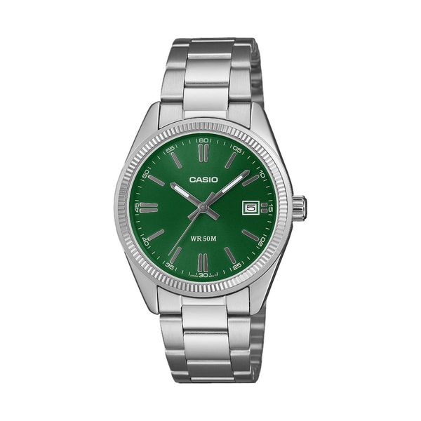 Quarzuhr, Edelstahlfarben, GrüN, Casio Timeless Collection, Armbanduhren, Herren, Quarzuhr, Armbanduhr, Damenuhr, Herrenuhr, Edelstahlarmband, Analog, Tag-image