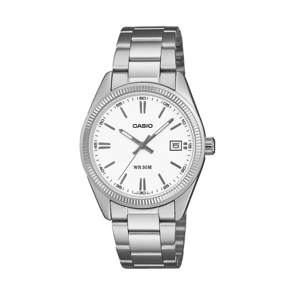 Quarzuhr, Edelstahlfarben, Weiß, Casio Timeless Collection, Armbanduhren, Herren, Quarzuhr, Armbanduhr, Damenuhr, Herrenuhr, Edelstahlarmband, Analog, Tag-image