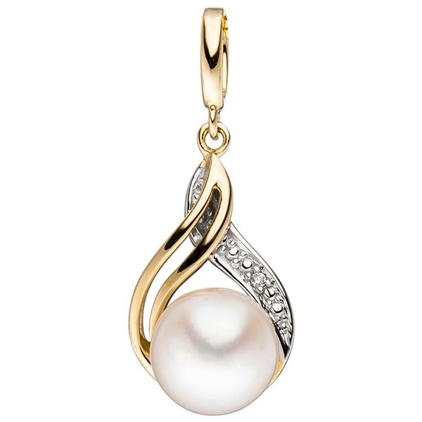 PerlenanhäNger Jobo "AnhäNger Mit Perle", Gelb (Gelbgold 585), SchmuckanhäNger, Damen, P1 = Bei 10-Facher VergrößErung Erkennbare EinschlüSse, Diamanten Gelbgold 585 Perlen, Diamanten, Gelbgold 585, Perlen, 585 Gold Mit Diamant Und SüßWasser-Zuchtperle-image