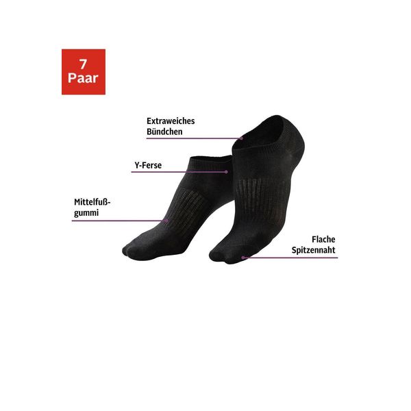 Sneakersocken Lascana Active, Damen, Gr. 35-38, Schwarz (7X Schwarz), Obermaterial: 69% Baumwolle, 29% Polyamid, 2% Elasthan, Uni, Elastisch, Socken Sneakersocken, Mit MittelfußGummi-image