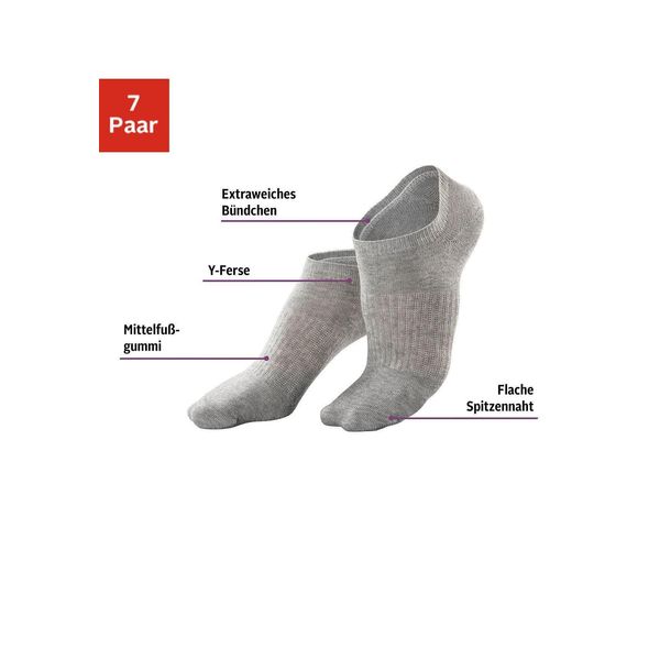 Sneakersocken Lascana Active, Damen, Gr. 35-38, Schwarz-Weiß (3X Schwarz, 2X Weiß, 2X Hellgrau, Meliert), Obermaterial: 69% Baumwolle, 29% Polyamid, 2% Elasthan, Uni Und Meliert, Elastisch, Socken Sneakersocken, Mit MittelfußGummi-image