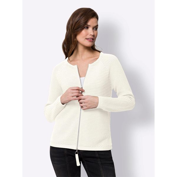 Strickjacke Heine, Damen, Gr. 40, Beige (Ecru), 100% Baumwolle, Unifarben, Strickjacken Strickjacke-image