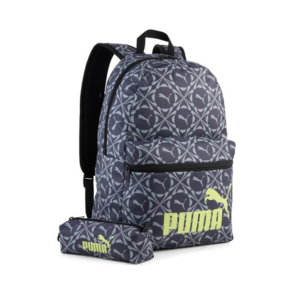 Rucksack Puma "Phase Aop Backpack Set", Grau (Moody Gray, Smokey Gray, Geometric Aop), RucksäCke, Netz, Obermaterial: 100% Polyester, Gemustert, Rucksack, FüR Vielseitige EinsäTze, Sportlicher Stil-image