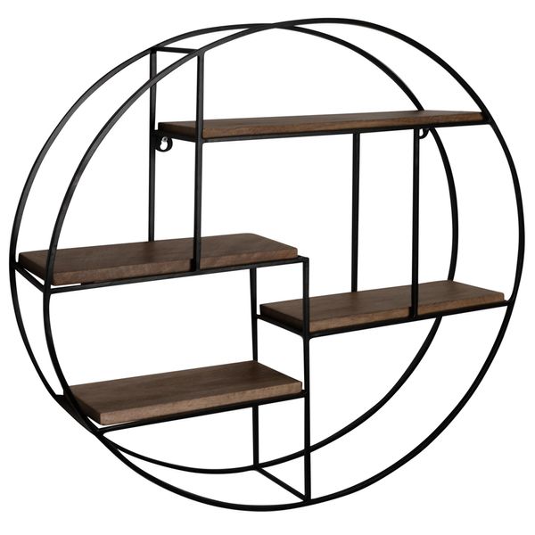 Wandregal Mango Massivholz Metall Industrial Stil 70X70X18 Cm Rund-image