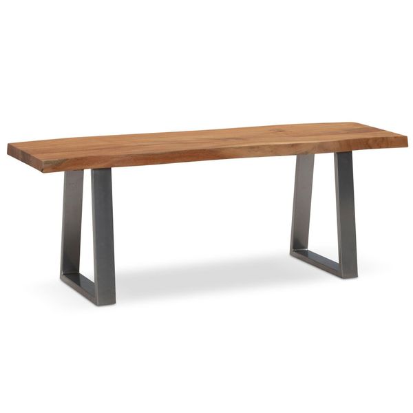 Garderobenbank Massivholz Metall Baumkante, Akazie-Silber 120X40X46 Cm-image