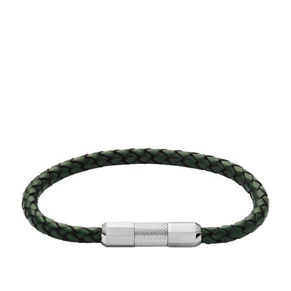 Armband Fossil "Schmuck Geschenk Edelstahl Leder Knox", Schwarz (Edelstahlfarben, Schwarz, GrüN), ArmbäNder, Damen, 21,5Cm, Edelstahl Leder, Edelstahl, Leder, Armband-image