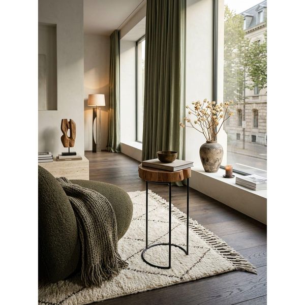 Beistelltisch Massivholz Metallbeine Baumstammform Landhausstil Akola, Akazie 28X28X55 Cm-image