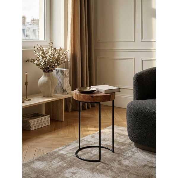Beistelltisch Massivholz Metallbeine Baumstammform Landhausstil Akola, Dunkelbraun 28X28X45 Cm-image
