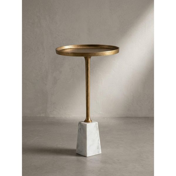 Beistelltisch – Rund Marmor Weiß Gold Metall 34X34X58 Cm-image