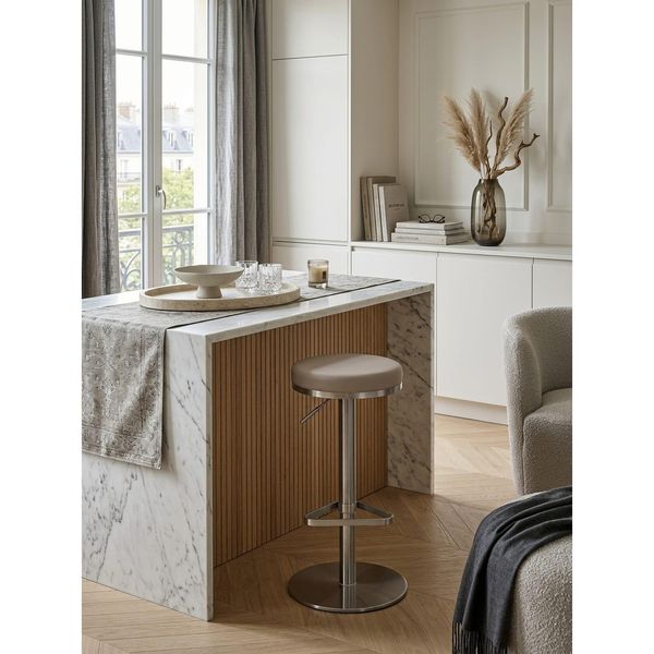 Barhocker Edelstahl HöHenverstellbar Drehbar Standfuß Gepolstert, Beige 38X38X82 Cm-image
