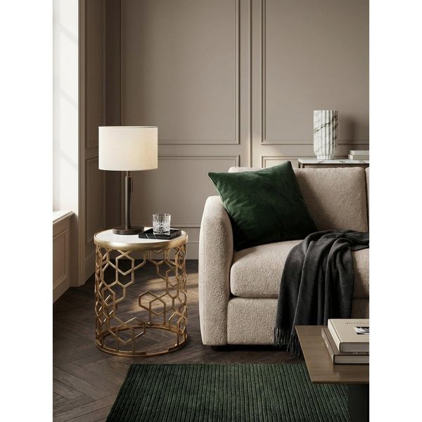 Beistelltisch – Rund, Marmoroptik Weiß, Metall Gold, 46X46X55 Cm-image