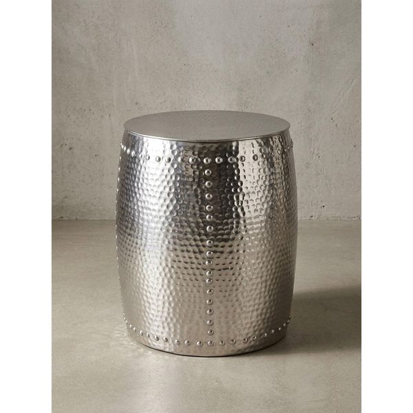 Beistelltisch – Rund Aluminium Silber Hammerschlag 42X49X42 Cm Orientalisch Klein-image
