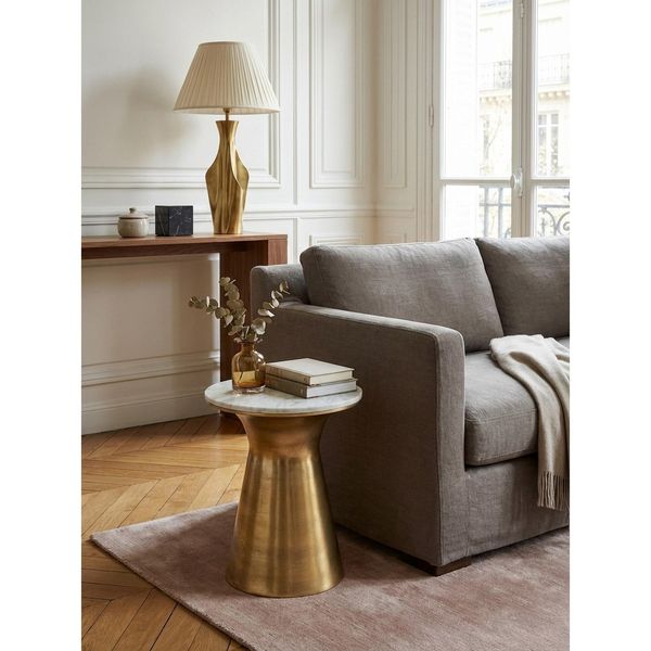 Beistelltisch – Rund Marmor Weiß Metall Gold 35X35X45 Cm-image