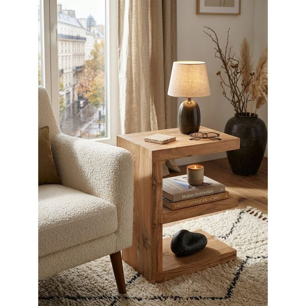 Beistelltisch Massivholz E Cube Landhausstil Design Mumbai, Akazie 30X44X60 Cm-image