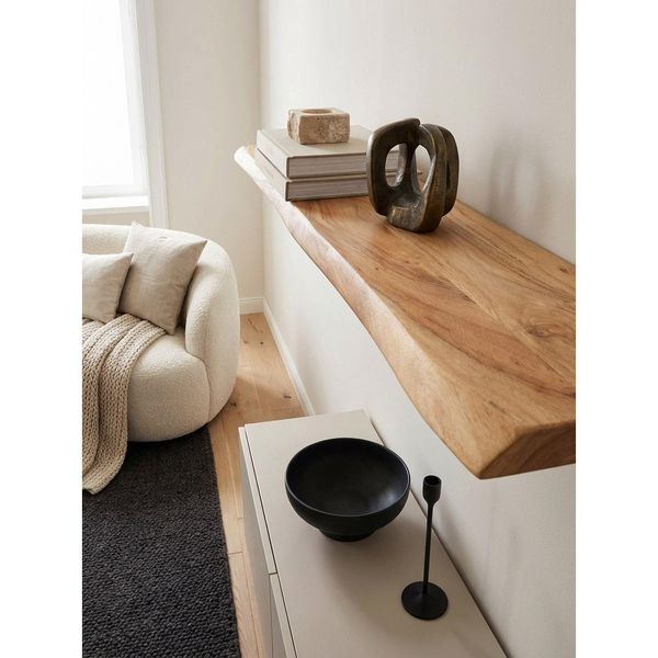 Wandregal Massivholz Baumkante Landhausstil, Akazie 115X25X4 Cm-image