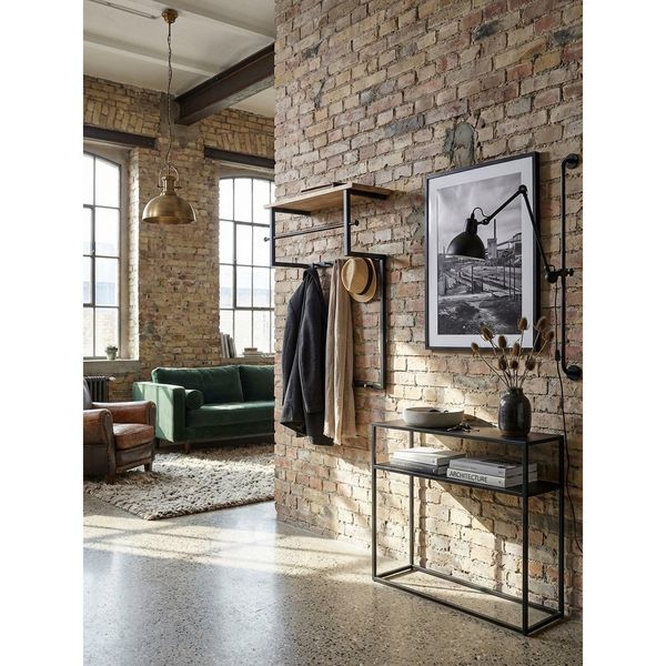 Wandgarderobe Mango Massivholz Metall Modern 60X76X26 Cm Mit Hakenleiste, Ablage Und Kleiderstange-image