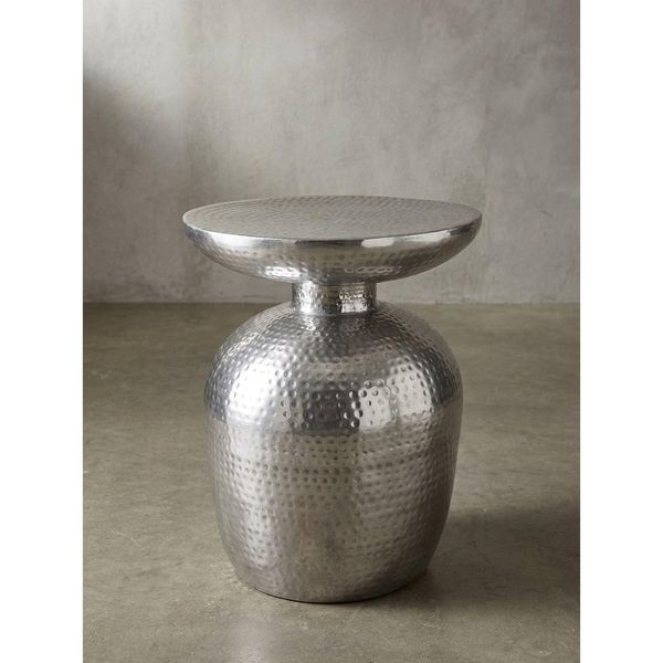 Beistelltisch – Rund Aluminium Silber Hammerschlag 36,5X46X36,5 Cm Orientalisch-image