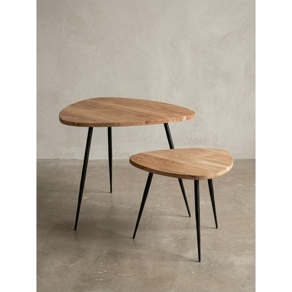 Beistelltisch Set – 2-Teilig Akazie Massivholz Metallgestell-image