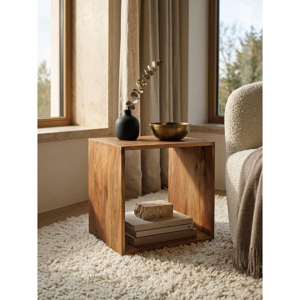 Beistelltisch Massivholz Cube Regal Landhausstil Mumbai, Akazie 33X43X43 Cm-image