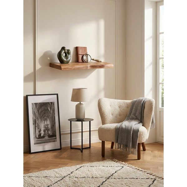 Wandregal Massivholz Baumkante Landhausstil, Akazie 40X26X4 Cm-image