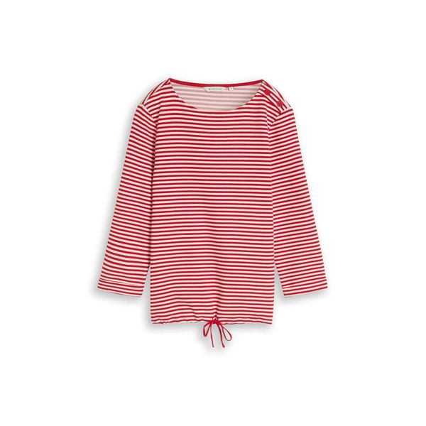 Tom Tailor Damen Langarmshirt Mit Knopf-Details, Rot, Gestreift, Gr. Xs-image
