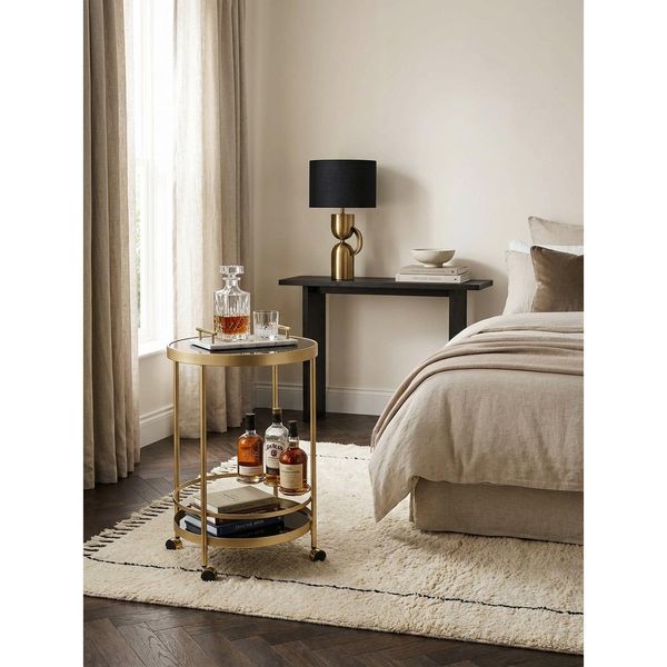 Servierwagen – Gold, Ø 45 Cm, Schwarzglas, 2 Ebenen, Auf Rollen-image