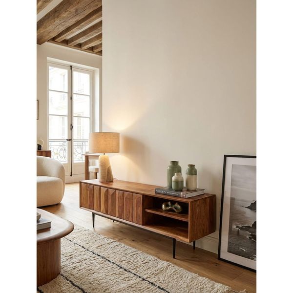 Lowboard Massivholz Modern Stil 123X42X35 Cm Mit Zwei TüRen-image