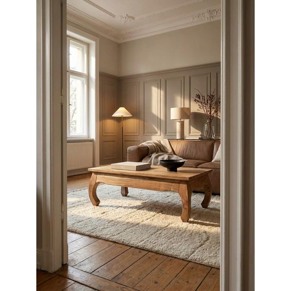 Couchtisch Aus Massivholz Im Landhausstil, NatüRliches Design, Akazie 60X110X40 Cm-image