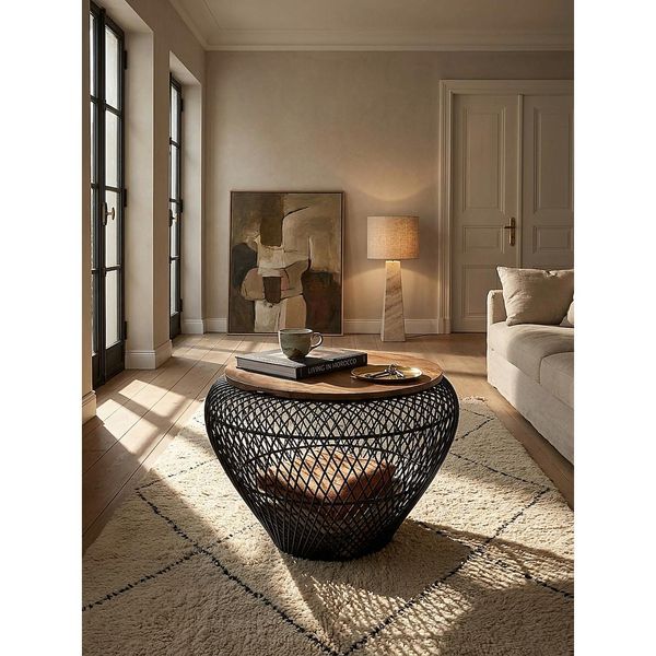 Couchtisch Schwarz Rund Massivholz Mango 60X60X45Cm Mit Stauraum-image