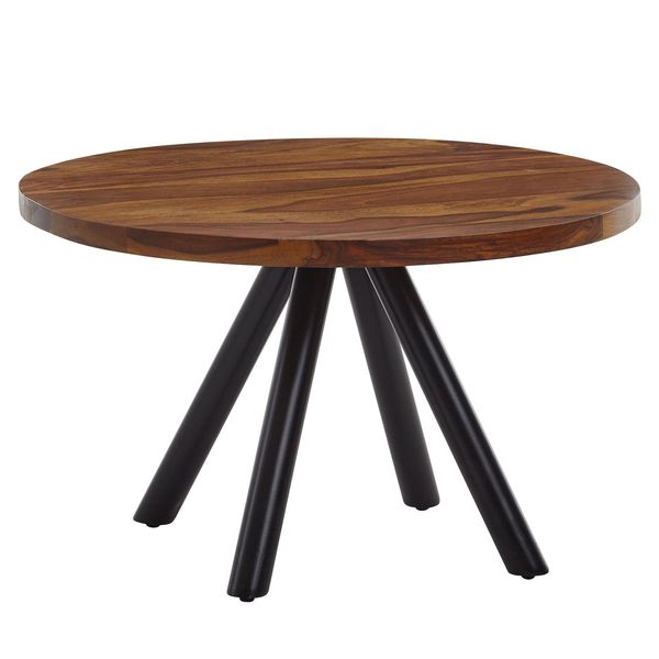 Couchtisch Rund Aus Massivholz Mit Metallgestell, 60X60X35 Cm-image