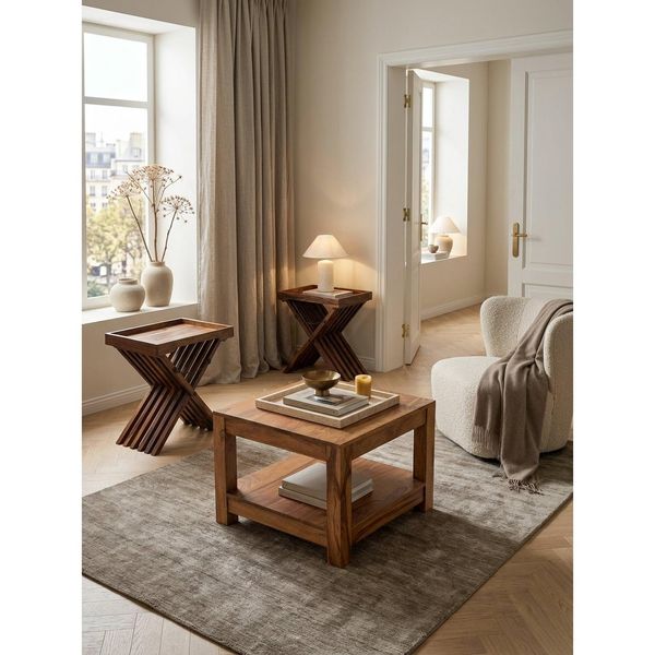 Couchtisch Mumbai Aus Massivholz – Landhausstil Im Kompakten Design, Akazie 60X60X45 Cm-image