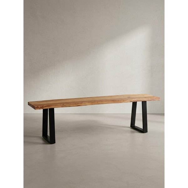 Esszimmerbank Massivholz Metall Baumkante Ohne Lehne, Akazie 120X40X46 Cm-image