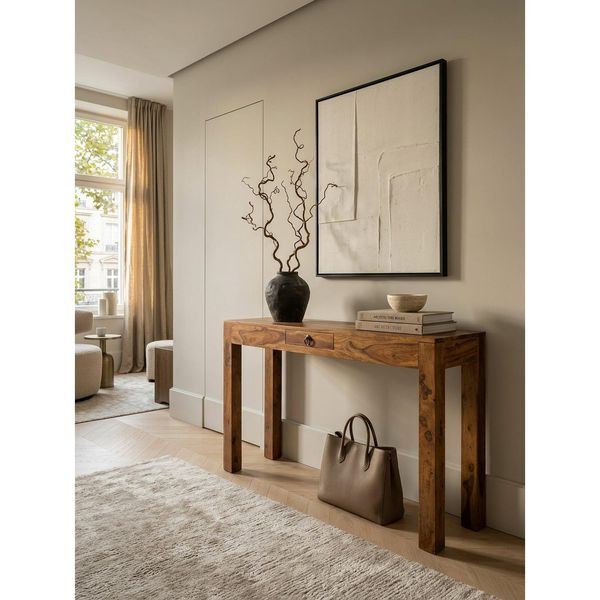 Konsolentisch Massivholz Schublade Landhausstil Mumbai, Dunkelbraun 120X40X70 Cm-image