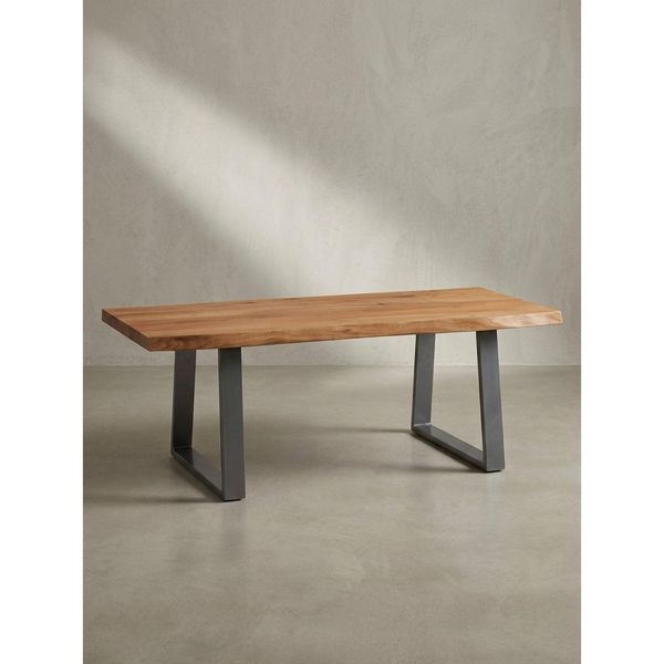 Couchtisch Aus Akazie Massivholz Mit Metall-Trapezbeinen Und Baumkante Im Design-Stil, Akazie-Silber 120X60X46 Cm-image