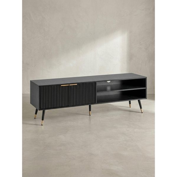 Lowboard Schwarz Eiche-Dekor Modern Stil 150X51X39 Cm Mit TüRen Und AblagefäChern-image