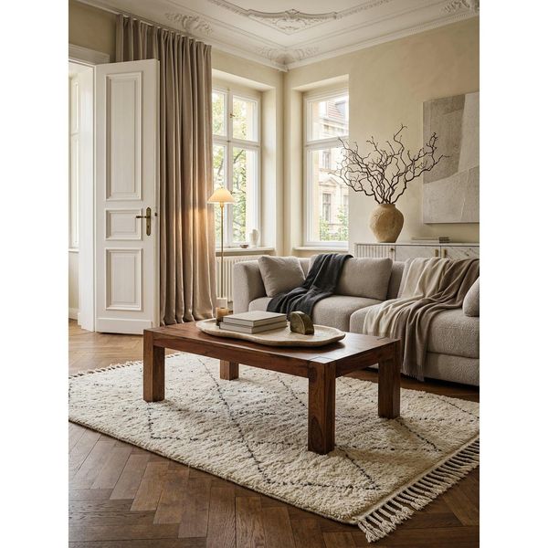 Couchtisch Mumbai Aus Massivholz Im Landhaus-Stil Mit NatüRlichem Design, Dunkelbraun 60X110X40 Cm-image