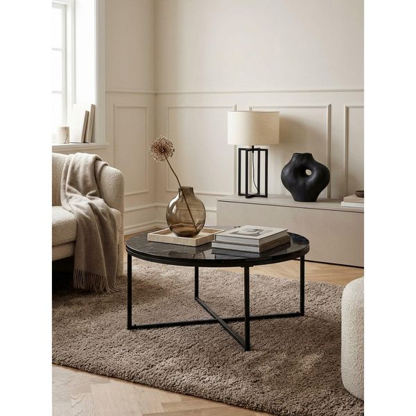 Couchtisch Mit Marmoroptik Und Metall-Gestell, Rund, Schwarz 80X80X35 Cm-image