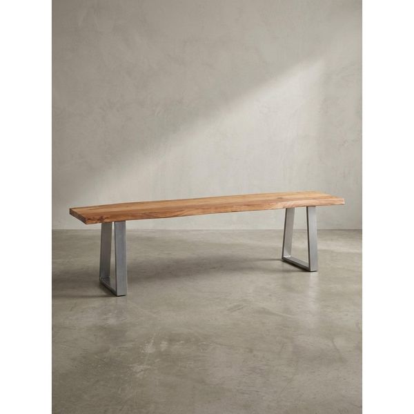 Esszimmerbank Massivholz Metall Baumkante Chromgestell, Akazie 160X40X46 Cm-image