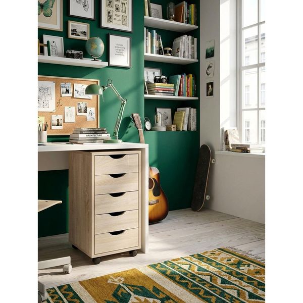 Rollcontainer – Sonoma Mdf, 33X64X38 Cm, 5 Schubladen, Rollen, Modern-image