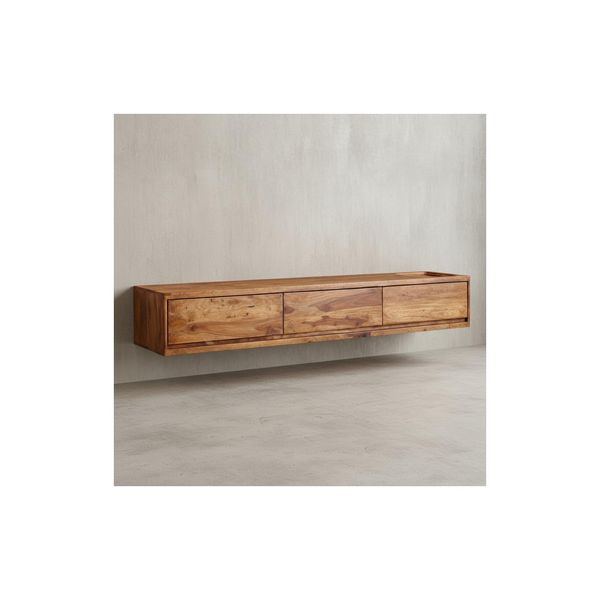Lowboard Massivholz Modern Stil 160X25X35 Cm HäNgend Braun Mit Stauraum-image