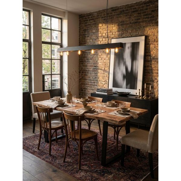Esstisch Massivholz Metall Trapezgestell Baumkante Rechteckig, Akazie 160X80X76 Cm-image