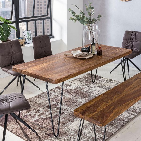 Esstisch Massivholz Metallbeine Rechteckig Landhausstil Bagli, Dunkelbraun 80X200X76 Cm-image